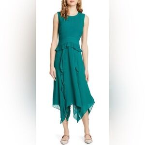 Club Monaco LOCHIN SWISS DOT MIDI DRESS IN JADE